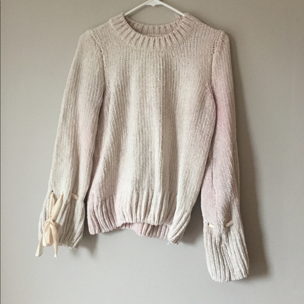 Super Soft Cream Sweater with Ribbon Bell Sleeves